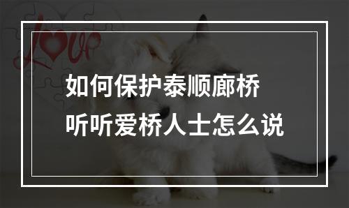 如何保护泰顺廊桥 听听爱桥人士怎么说