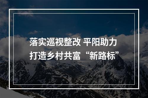 落实巡视整改 平阳助力打造乡村共富“新路标”