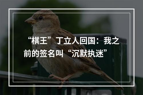 “棋王”丁立人回国：我之前的签名叫“沉默执迷”