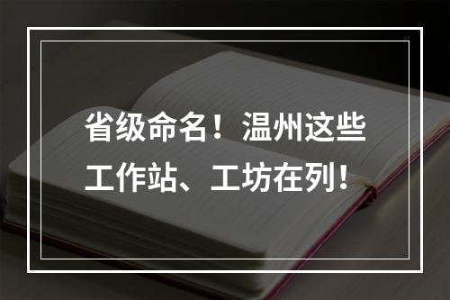省级命名！温州这些工作站、工坊在列！