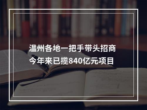 温州各地一把手带头招商 今年来已揽840亿元项目