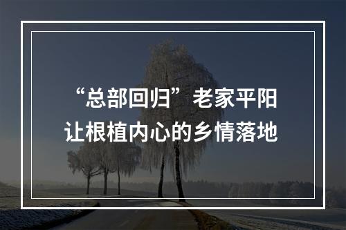 “总部回归”老家平阳 让根植内心的乡情落地