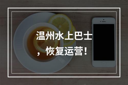 温州水上巴士，恢复运营！
