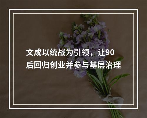 文成以统战为引领，让90后回归创业并参与基层治理
