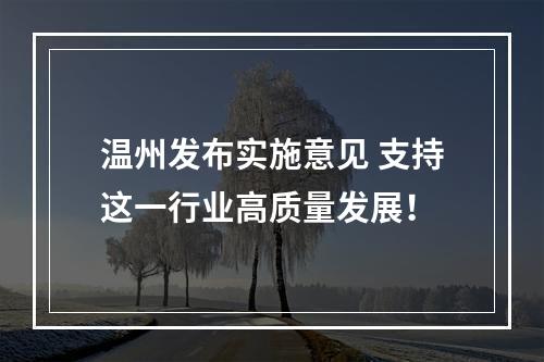温州发布实施意见 支持这一行业高质量发展！