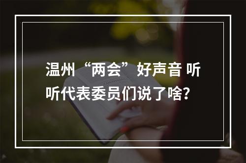 温州“两会”好声音 听听代表委员们说了啥？