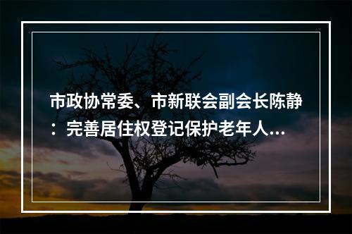 市政协常委、市新联会副会长陈静：完善居住权登记保护老年人居住权