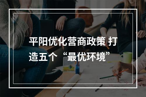 平阳优化营商政策 打造五个“最优环境”
