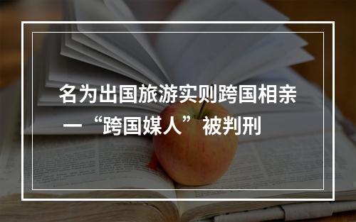 名为出国旅游实则跨国相亲 一“跨国媒人”被判刑