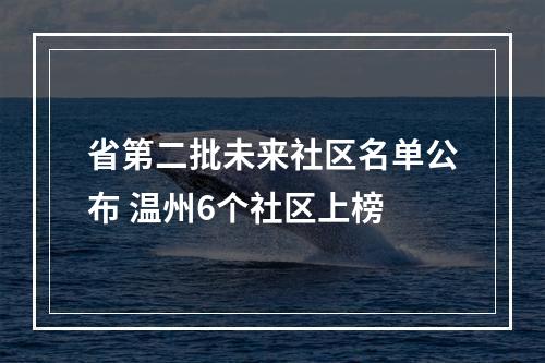 省第二批未来社区名单公布 温州6个社区上榜