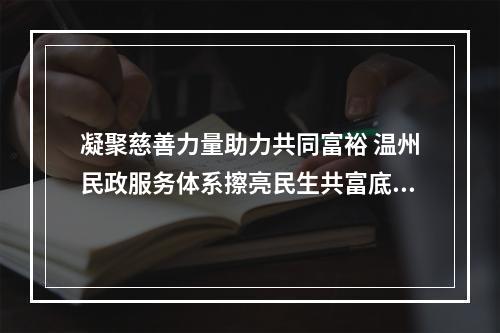 凝聚慈善力量助力共同富裕 温州民政服务体系擦亮民生共富底色