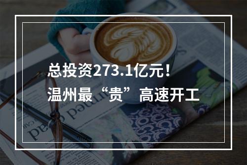 总投资273.1亿元！温州最“贵”高速开工