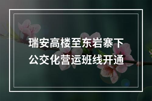 瑞安高楼至东岩寨下公交化营运班线开通