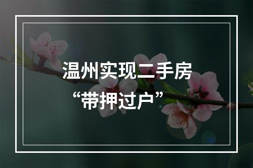 温州实现二手房“带押过户”