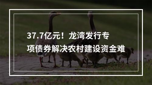 37.7亿元！龙湾发行专项债券解决农村建设资金难