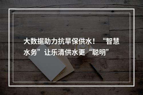 大数据助力抗旱保供水！“智慧水务”让乐清供水更“聪明”