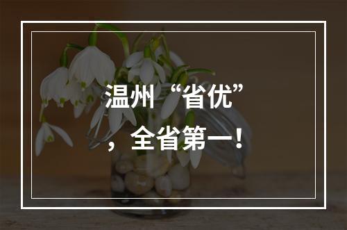 温州“省优”，全省第一！