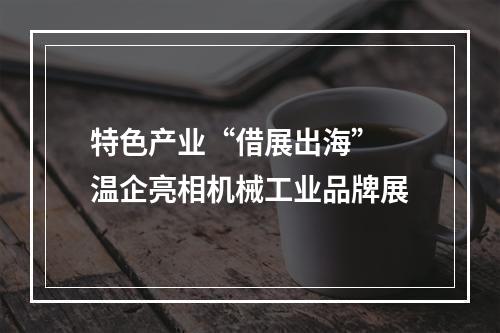 特色产业“借展出海” 温企亮相机械工业品牌展