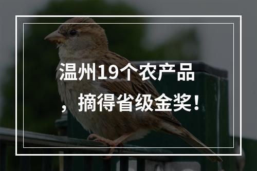 温州19个农产品，摘得省级金奖！