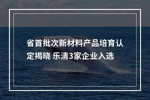 省首批次新材料产品培育认定揭晓 乐清3家企业入选