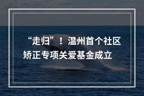 “走归”！温州首个社区矫正专项关爱基金成立