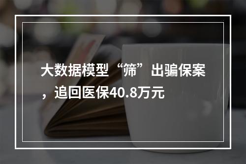 大数据模型“筛”出骗保案，追回医保40.8万元