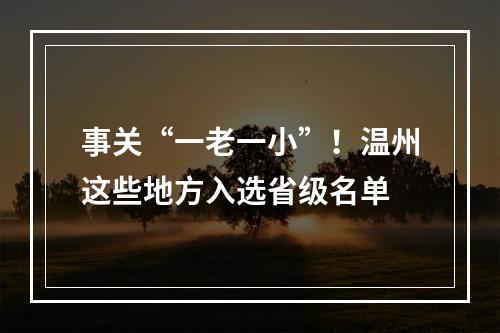 事关“一老一小”！温州这些地方入选省级名单