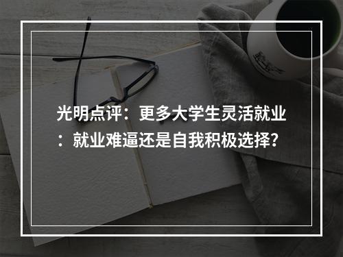 光明点评：更多大学生灵活就业：就业难逼还是自我积极选择？