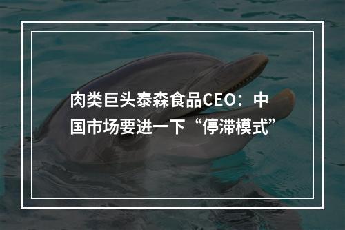 肉类巨头泰森食品CEO：中国市场要进一下“停滞模式”