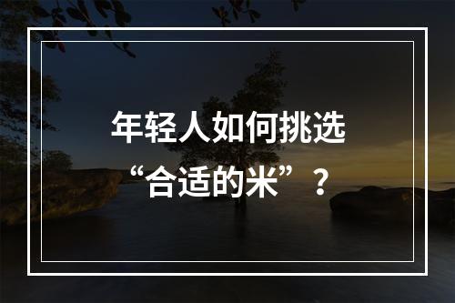 年轻人如何挑选“合适的米”？