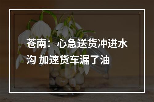 苍南：心急送货冲进水沟 加速货车漏了油