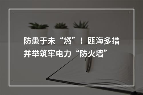 防患于未“燃”！瓯海多措并举筑牢电力“防火墙”