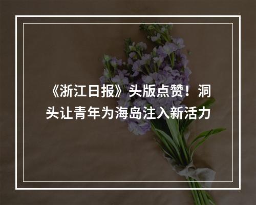 《浙江日报》头版点赞！洞头让青年为海岛注入新活力