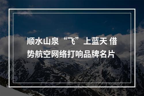 顺水山泉“飞”上蓝天 借势航空网络打响品牌名片