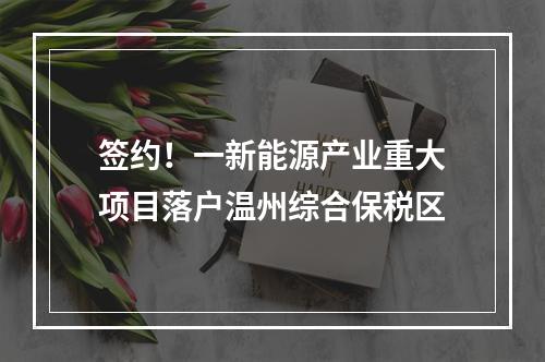 签约！一新能源产业重大项目落户温州综合保税区