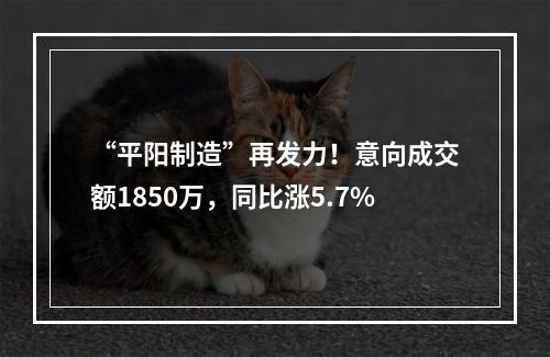 “平阳制造”再发力！意向成交额1850万，同比涨5.7%