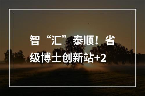 智“汇”泰顺！省级博士创新站+2