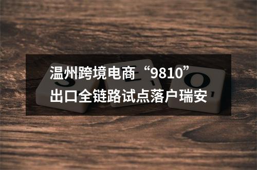 温州跨境电商“9810”出口全链路试点落户瑞安
