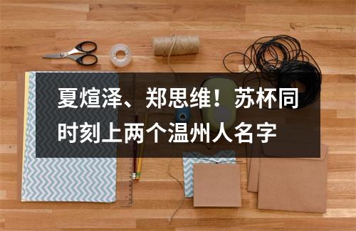 夏煊泽、郑思维！苏杯同时刻上两个温州人名字