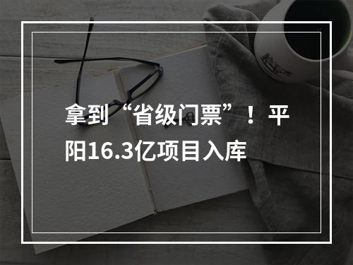 拿到“省级门票”！平阳16.3亿项目入库