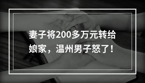 妻子将200多万元转给娘家，温州男子怒了！