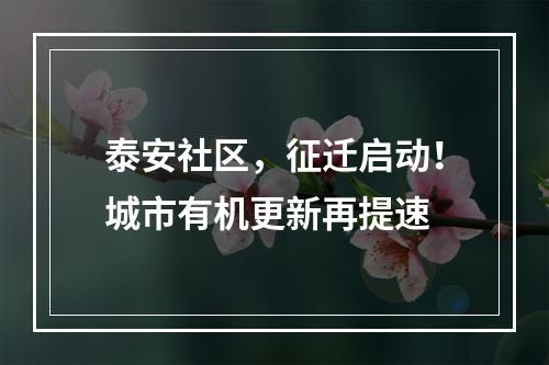 泰安社区，征迁启动！城市有机更新再提速