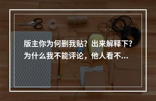 版主你为何删我贴？出来解释下？为什么我不能评论，他人看不到我评论