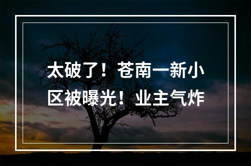 太破了！苍南一新小区被曝光！业主气炸