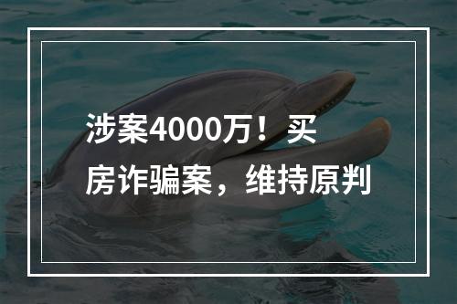 涉案4000万！买房诈骗案，维持原判