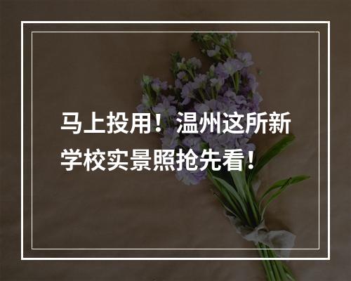 马上投用！温州这所新学校实景照抢先看！