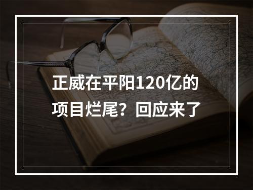 正威在平阳120亿的项目烂尾？回应来了