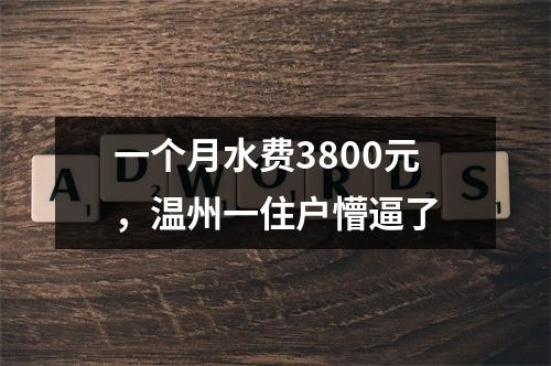 一个月水费3800元，温州一住户懵逼了