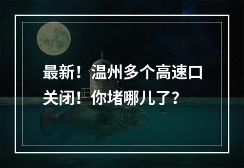 最新！温州多个高速口关闭！你堵哪儿了？