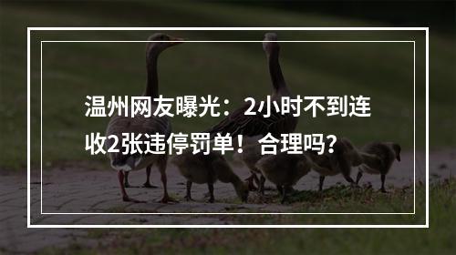 温州网友曝光：2小时不到连收2张违停罚单！合理吗？